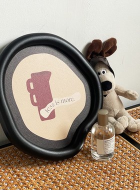 化妆品入户玄关钥匙收纳t摆件皮革托盘高级感轻奢高档书桌面置物