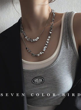 冷淡风金属亮片项链女小众设计感锁骨链夸张超长款毛衣链装饰挂件