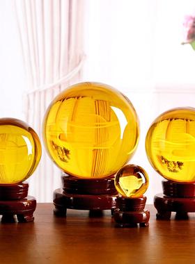 鸿运当头红色黄水晶球玻璃球白蓝粉色大号客厅办公室家居装饰摆件