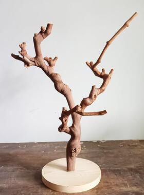 原木树杈带底托摆件 书架客厅茶几摆设 手工天然把玩首饰实木支架