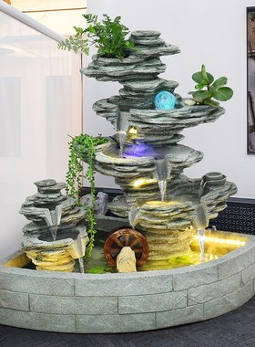庭院假山循环水景观装饰户外流水喷泉摆件生财风水轮X阳台鱼池造