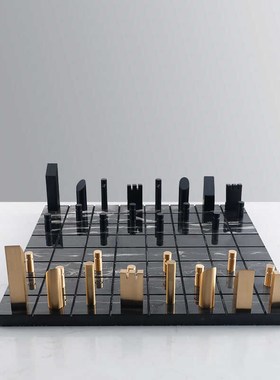 北欧简约金属大理石棋盘样板房电视F柜书房客厅桌面家居饰品摆件