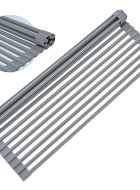 厨房水池卷d帘架硅胶可折叠水槽沥水架碗碟盘收纳置物架沥水篮神