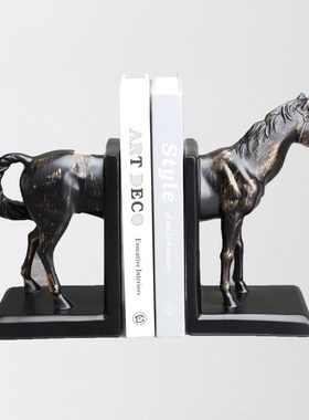 现代新中式黑色马书挡样板间书房书架G书桌动物书靠书档装饰品摆