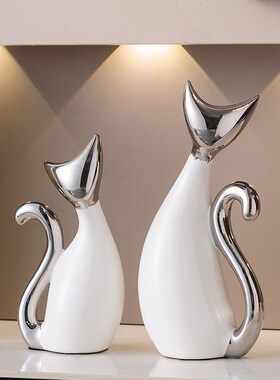 猫咪摆件情侣轻奢家居电视柜玻璃酒柜F软装饰品客厅玄关高级感小