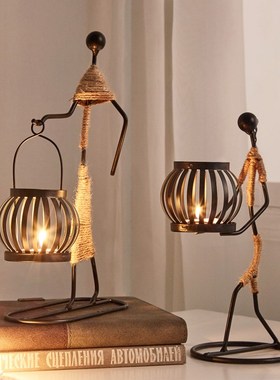 复古创意西餐桌艺术铁艺烛台工艺品北欧浪漫家用个性X美式装饰摆