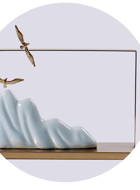 中式金属软装摆件新中式样板房售楼处酒店客厅电S视柜玄关家居饰