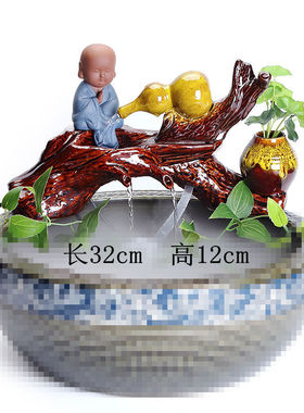 竹子流水配件f石槽鱼缸过滤器 摆件陶瓷 水景喷泉风水轮水车加湿