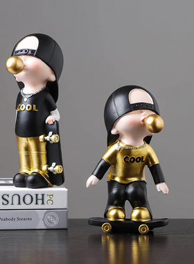 新款创意卡通泡泡男孩家居v卧室玄关电视柜办公桌面小摆件装饰手