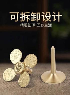 纯黄铜风生水起招财进宝家居摆件风车财源广进客厅家用小风扇礼物