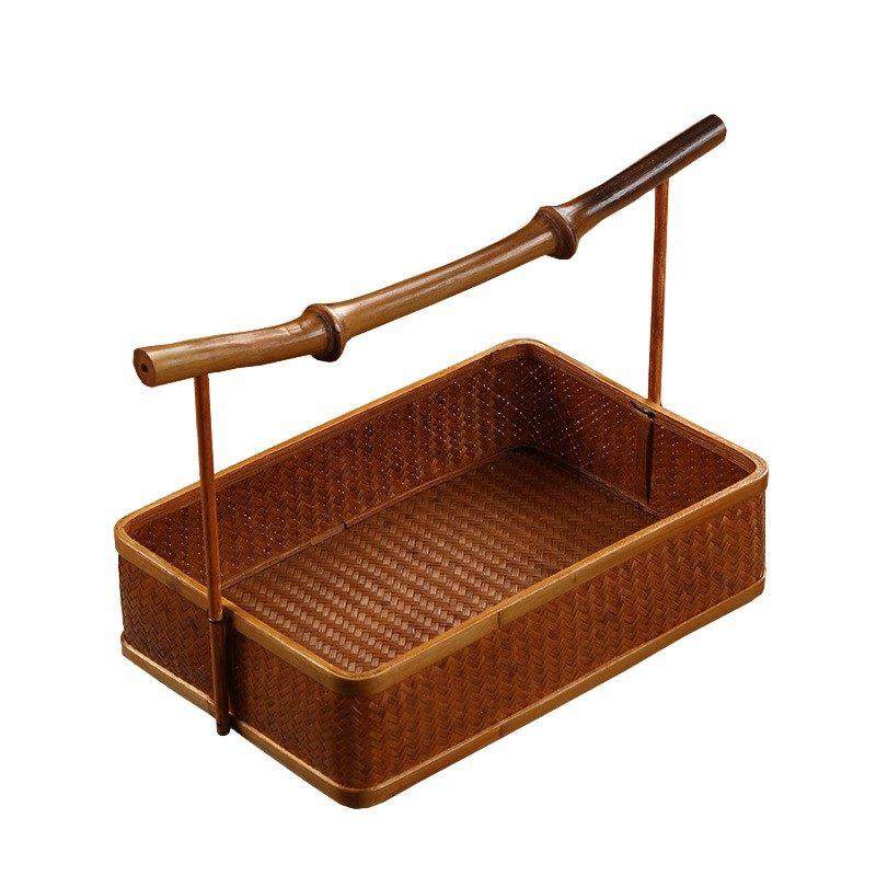 手工竹编大漆提篮中式覆古茶具收纳筐家用圆形水果篮点心篮整理筐,淘宝优惠券,粉丝福利购,淘宝优惠卷