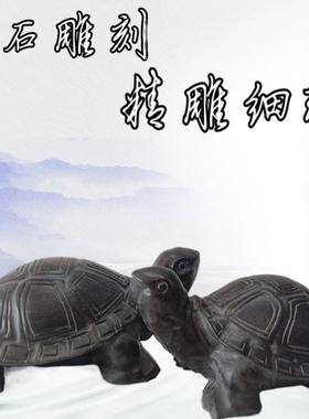 乌龟石头摆件青石手工雕刻中式家用鱼缸庭院户外水池仿古石雕摆件