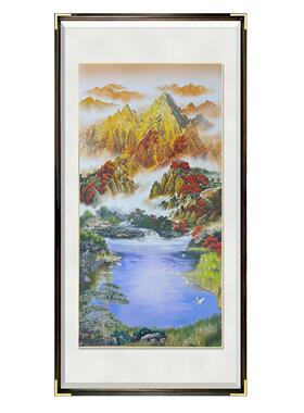 新中式入户玄关铜雕装饰画竖版国画事事如意过道走廊进门山水挂画