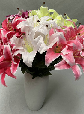 3D大把7头虎兰假花 7头百合仿真花 婚庆家居装饰摆件花卉人造花