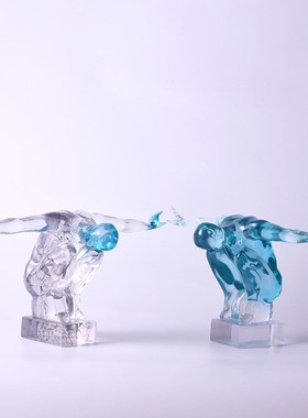 轻奢树脂雕塑摆件客厅电视柜酒柜创意蓝色体操跳水人物售楼部摆设