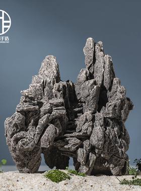 陶瓷鱼缸造景黑尾大勾鱼转圈摆件假山装饰吸水石爬台造景水景流水