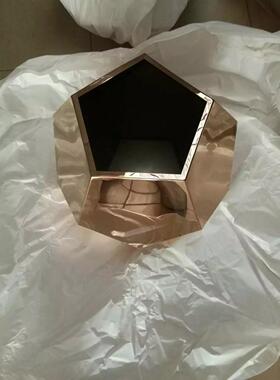 不锈钢花瓶 花器 足球金属镜面花盆 玫瑰金香槟 美陈花瓶台面花插