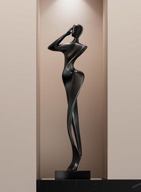 轻奢玄关柜摆件竖高客厅电视柜装饰品意式极简人物雕塑高级艺术感