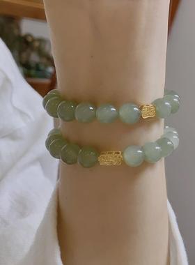 和田玉晴水手串+18k金配饰-珠径近8-天然和田玉女款青海料手串