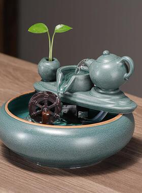 小型葫芦流水摆件循环水可养鱼水车风水轮招财客厅办公室边几装饰