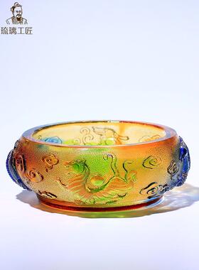 琉璃工艺品水晶聚宝盆饰品，吸引财富和镇屋家庭客厅入口钥匙存储