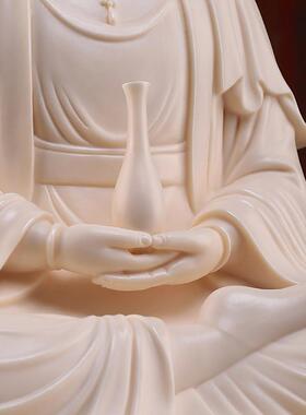 戴玉堂玉黄瓷荷叶净瓶观音菩萨像陶瓷佛像供奉家用观世音菩萨摆件