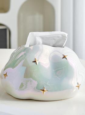 炫彩陶瓷纸巾盒客厅高档轻奢高级感创意云朵桌面办公室装饰摆件