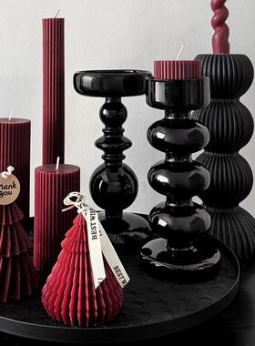 态生活 覆古风黑色烛台客厅餐桌过年喜庆氛围感 装饰蜡烛烛台摆件