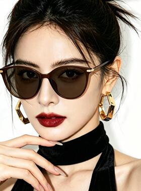 自动感光变色太阳镜女款防蓝光圆框超轻可配近视墨镜防晒防紫外线