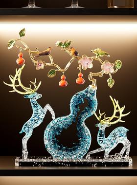 新中式柿柿如意招财鹿葫芦摆件玄关客厅电视柜装饰品开业乔迁礼物