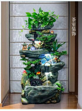 新中式入户高山流水瀑布摆件循环水客厅阳台假山喷泉落地装饰造景