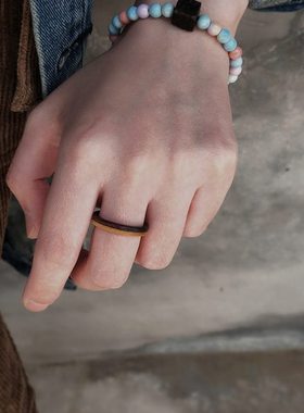 T-Sail［焦糖］拼木戒指 欧美复古男款素圈指环 情侣个性手工定制