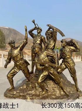 卡通小红军彩绘雕像小八路军举旗吹号红色文化公园玻璃纤维雕塑摆