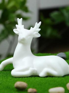陶瓷鹿摆件可爱小动物家居客厅假山盆景造景桌面鱼缸装饰品多肉