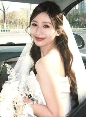 领证登记小头纱新娘结婚主婚纱头纱高级感求婚领证登记蓬蓬纱发饰