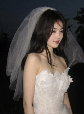 白鹿同款超仙求婚小头纱发夹结婚拍照领证登记蓬蓬纱新娘发饰素纱