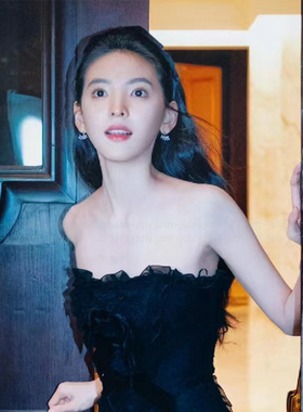 章若楠同款黑色丝绒蝴蝶结发箍女