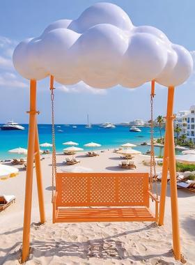 户外景区大型玻璃钢发光云朵秋千座椅摆件度假村民宿创意网红装饰