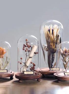 样板间植物主题软装摆件阳台花艺展示书房饰品永生花玻璃罩