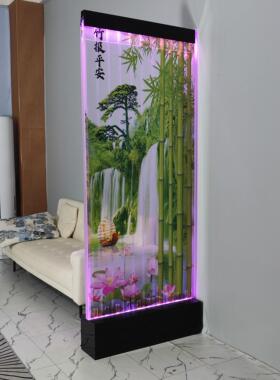 竹报平安 水幕墙流水屏风隔断玄关轻奢简约