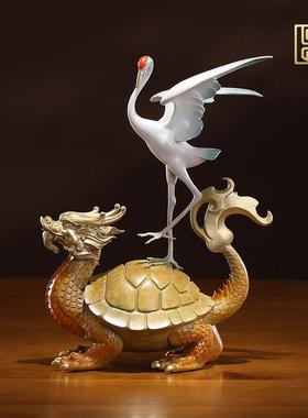 荣芙全铜龙龟摆件 中式风格书房摆饰 黄铜龟鹤延年祝寿贺礼