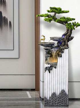 大型落地新中式客厅玄关流水摆件轻奢装饰喷泉假山水景迎客松