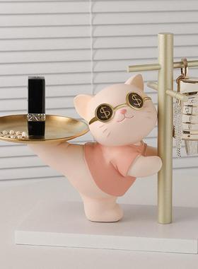 招财猫玄关钥匙收纳摆件入户家居客厅托盘装饰品搬家乔迁新居礼物