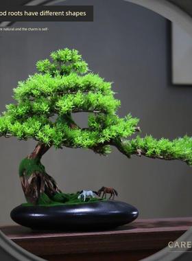 彷真盆景摆件创意根雕迎客松罗汉松绿植崖柏家居客厅办公室装饰品