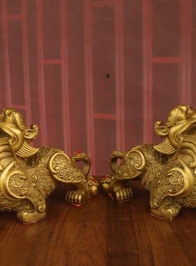 黄铜貔貅摆件招财办公室家居一对金钱皮丘纳福店铺装饰开业礼品