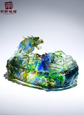 高级感琉璃烟灰缸带盖家用客厅高端大气上档次办公室创意装饰摆件