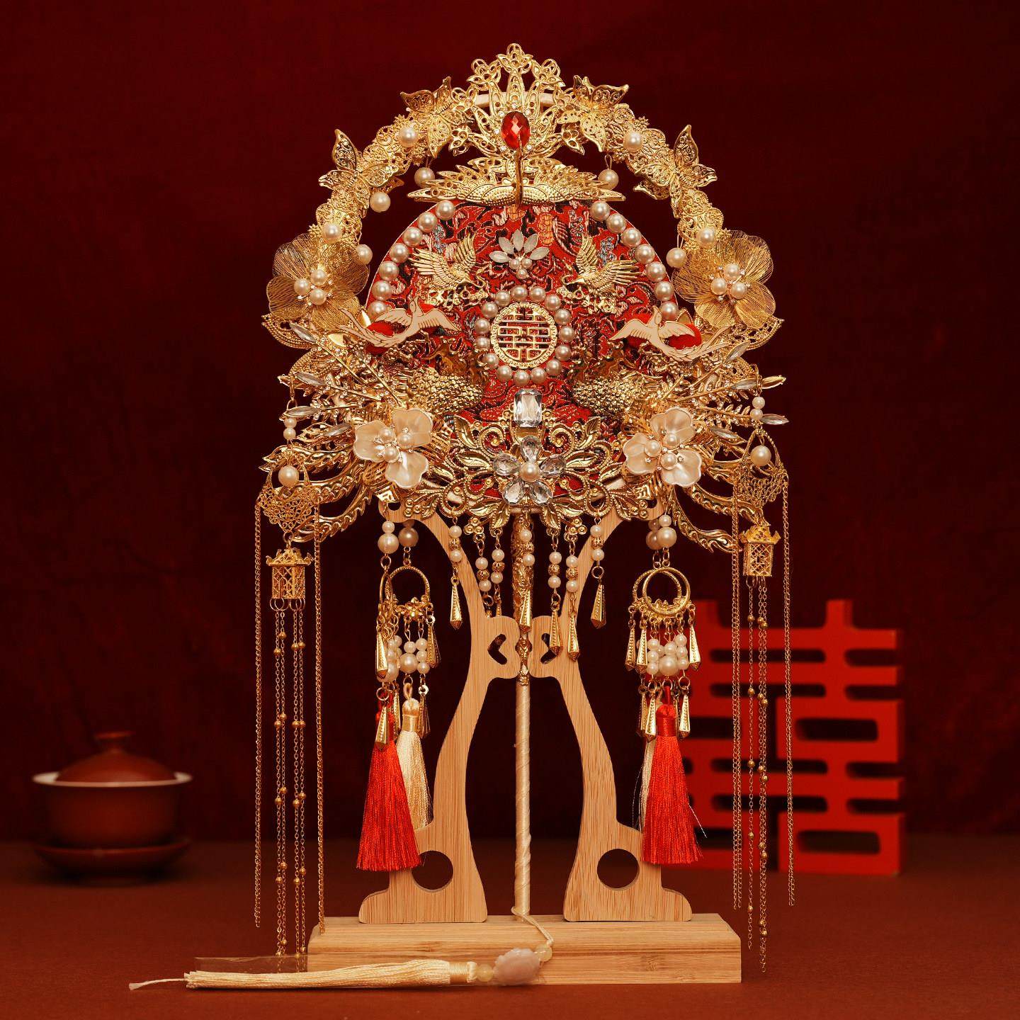 重工团扇新娘结婚diy材料包中式婚礼古风汉服喜扇双面秀禾扇成品,淘宝优惠券,粉丝福利购,淘宝优惠卷