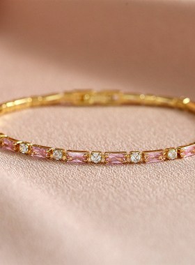 新款白色粉色彩色紫色锆石手链简约小众高级感百搭满钻拼色女个性