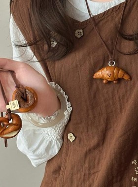 手工碱水面包项链可爱百搭包包装饰吊坠毛衣链女个性创意挂件配饰