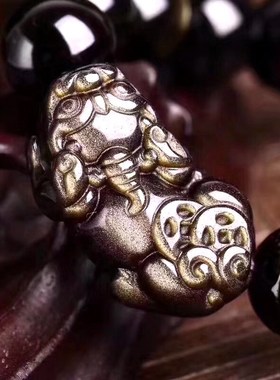 双眼金曜石貔貅手链男款佛珠手串潮个性水晶饰品女黑曜手链特色